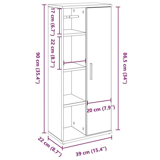 vidaXL Ντουλάπι Μπάνιου 39x22x90cm Γκρι