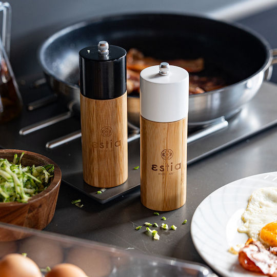 Estia Bamboo Essentials Χειροκίνητος Μύλος Αλατιού Ξύλινος σε Λευκό Χρώμα 16cm