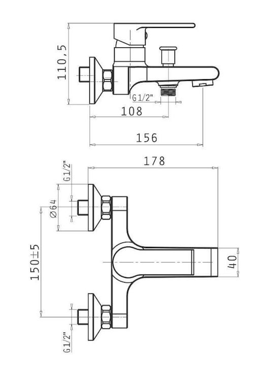Pyramis Passagio Mixing Bathtub Shower Faucet