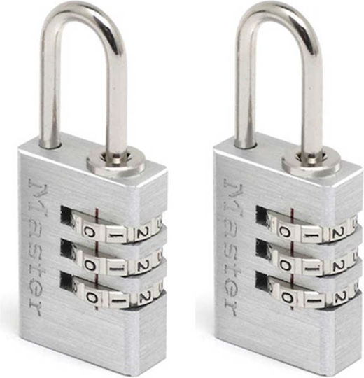 Master Lock 7620EURT Μπρούτζινο Λουκέτο Πέταλο Συνδυασμού 20mm Ασημί 2τμχ