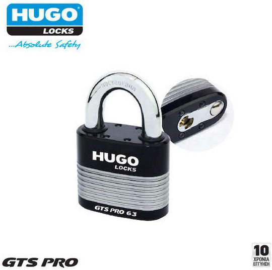Hugo Locks GTS Pro 50 Ατσάλινο Λουκέτο Πέταλο με Κλειδί 50mm Μαύρο