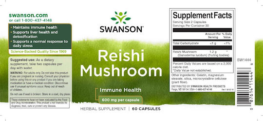 Swanson Reishi Mushroom 600mg 60 caps