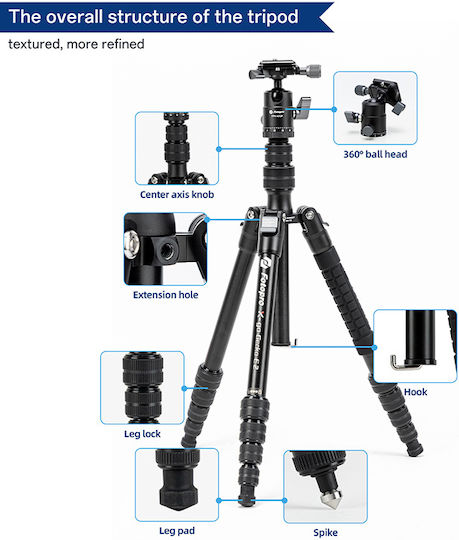Fotopro Fotografie-Stativ X-go Gecko E2 Faltbar Bis zu 146,1 cm Bis zu 8 kg Schwarz