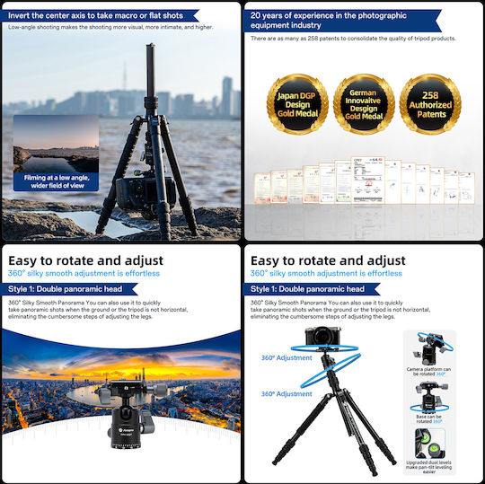 Fotopro Fotografie-Stativ X-go Gecko E2 Faltbar Bis zu 146,1 cm Bis zu 8 kg Schwarz