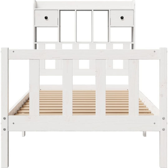 Single Bed Made of Solid Wood White with Slats for Mattress 75x190cm