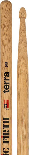 Vic Firth Hickory Μπαγκέτες Ντραμς 5B με Σχήμα Μύτης Drop σε Πορτοκαλί Χρώμα