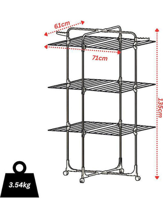 Vesta Rotondo 3 Metallic Folding Floor Clothes Drying Rack with Hanging Length 16m