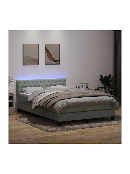 Doppelbett Mit Stoff Bezogen in Hellgrau Mit Lattenrost & Matratze 160x210cm