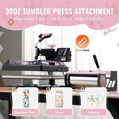 Vevor 8 in 1 Multifunctional Heat Press 15x15" T-Shirts Cups 30oz Black Yts30oz151581nggxv2