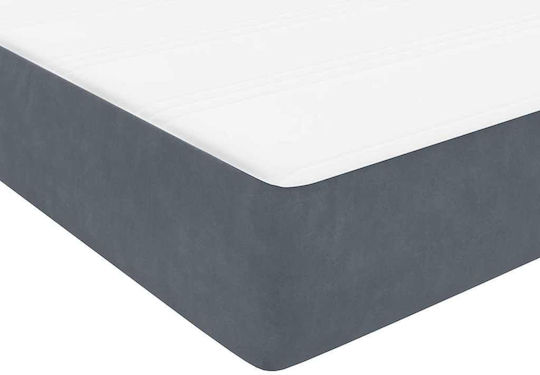Pat Dublu Tapitat cu Material Gri Închis cu Plăci și Saltea 160x210cm