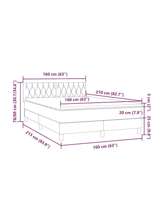 Vidaxl Boxspringbett Matratze Hellgrau 160x210cm Samt 1 Stk Doppelbett Grau