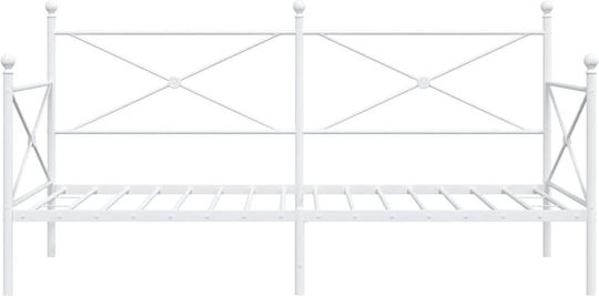 Pat Semi-dublu Metalic Alb Cu Plăci Pentru Saltea 107x203cm