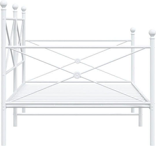 Pat Semi-dublu Metalic Alb Cu Plăci Pentru Saltea 107x203cm