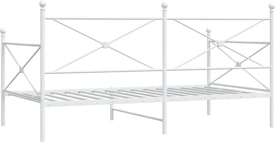 Pat Semi-dublu Metalic Alb Cu Plăci Pentru Saltea 107x203cm