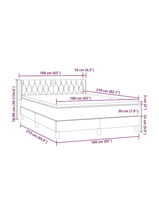 Vidaxl Pat Box Spring Saltea Gri Închis 160x210cm Catifea 1 Buc Dubla Gri