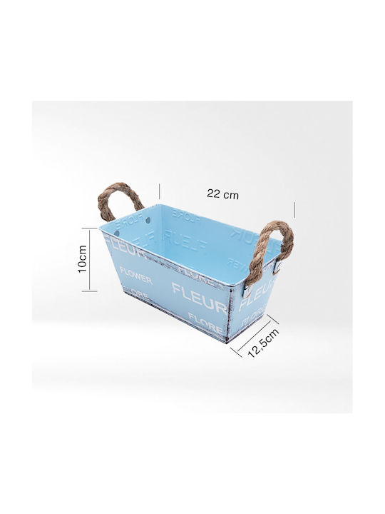 Uncle George Vintage Planter Metal Light Blue 22x12.5x10cm.