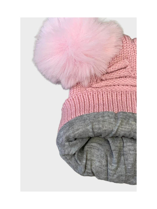 Louizidis Kids Beanie Knitted Pink for Newborn