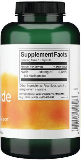 Swanson Niacinamide 500mg 250 Κάψουλες