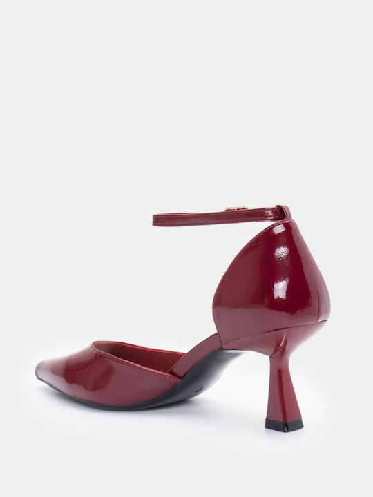 Luigi Patent Leather Burgundy Heels with Strap