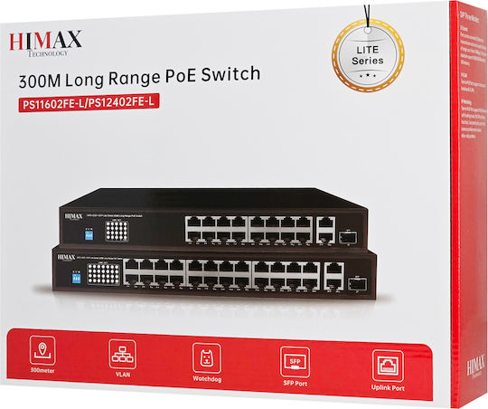 Himax PS11602FE-L Managed PoE+ Switch με 16 Θύρες Ethernet και 2 SFP Θύρες