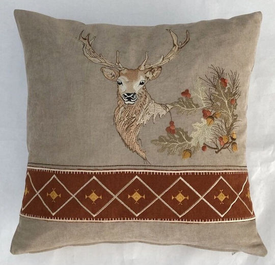 F&L F&l 43x43 Kissenbezug Weihnachtsrentier Rand Samt Mocha Applikation Vel.181
