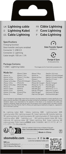 SBS USB to Lightning Cable Λευκό 1m (CABLEUSBIP589W)