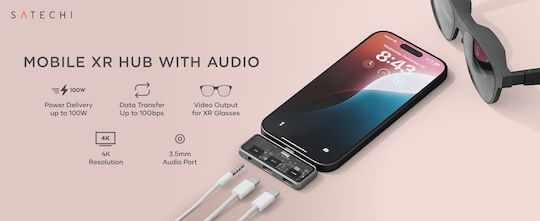 Satechi Mobile Xr Hub Audio Adapter Glasses Ar Xr Type-c Male 1 X Type-c 100w 1 X Type-c 10gbps 4k@60hz 1 X 3.5mm Aux Jack Space Grey St-hxrajm