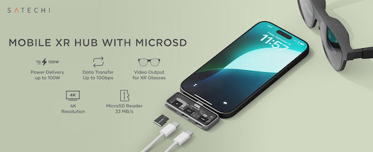 Αντάπτορας Satechi Mobile Xr Hub Microsd Reader Γυαλιά Ar Xr Type-c Male 1 X Type-c 100w 1 X Type-c 10gbps 4k@60hz 1 X Microsd Space Grey St-hxrsdm