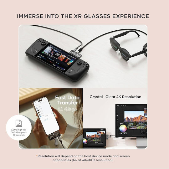 Satechi Mobile Xr Hub Audio Adapter Glasses Ar Xr Type-c Male 1 X Type-c 100w 1 X Type-c 10gbps 4k@60hz 1 X 3.5mm Aux Jack Space Grey St-hxrajm