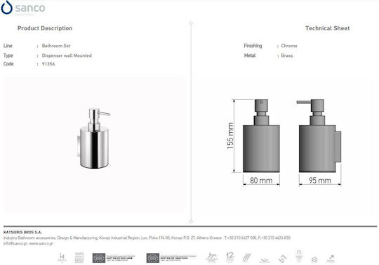 Sanco Α3-91356 91356-A03 Montat pe perete Dispenser Metalic Argintiu 500ml