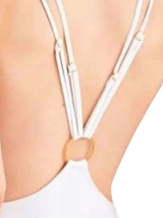Back Tie Ring White One Piece Swimsuit