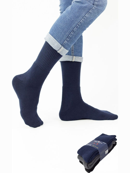 Men's Terry Socks Active 3 Pairs Cotton Trendy 33674 Dark Multicolor