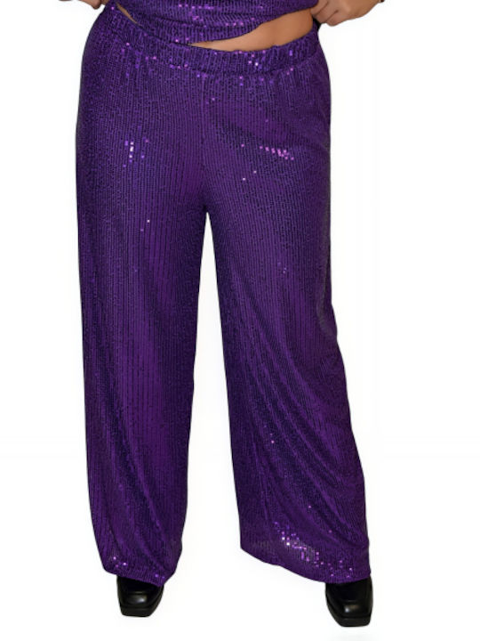 Morena Spain Women's Fabric Trousers in Regular Fit Purple