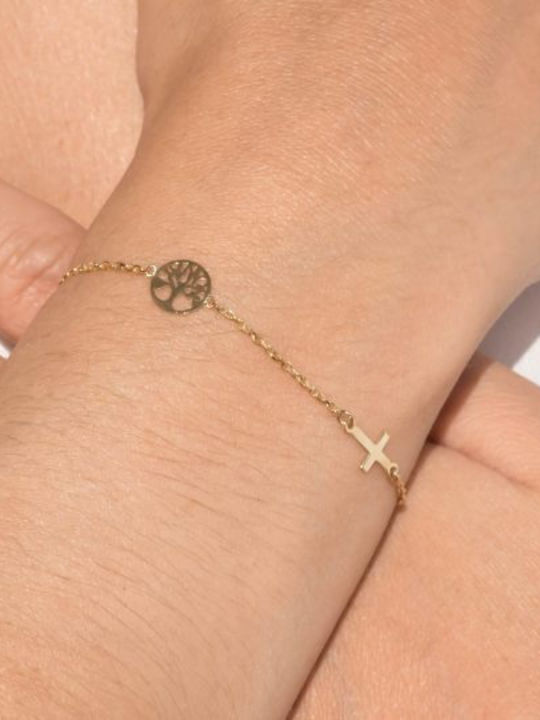 Bracelet Chain with Cross design made of Gold 14K