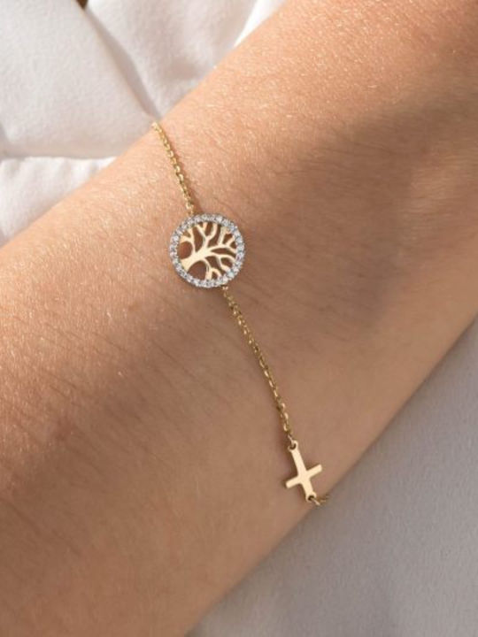 Bracelet Chain with Cross design made of Gold 14K with Zircon