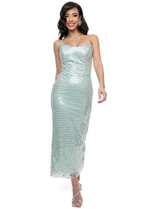 RichgirlBoudoir Midi Evening Dress Strapless with Lace Turquoise