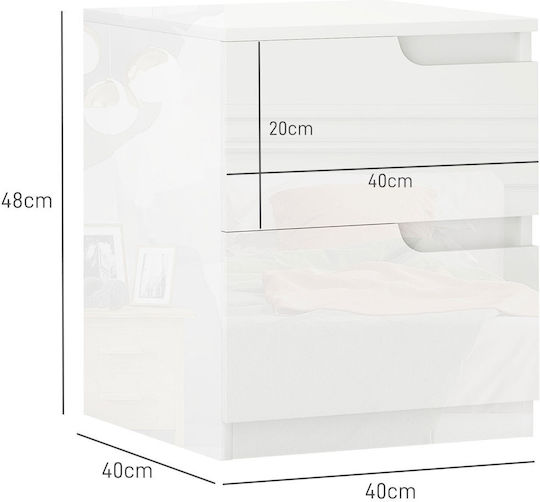 Wooden Bedside Table White 40x40x48cm