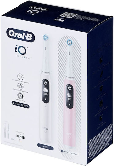 Oral-B iO Series 6 Electric Toothbrush with Timer and Pressure Sensor Duo Pack White/Pink
