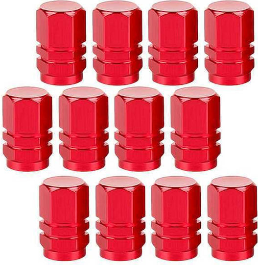 Set 12 Hexagonal Valve Caps Car Aluminum Alloy Length 1.8 Cm Red