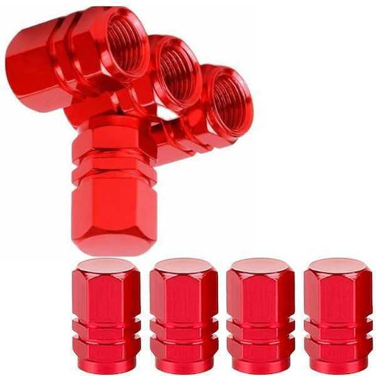Set 12 Hexagonal Valve Caps Car Aluminum Alloy Length 1.8 Cm Red