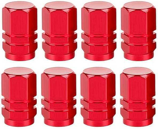 Set 8 Capace Hexagonale pentru Supape Auto din Aliaj de Aluminiu Lungime 1.8 Cm Roșu