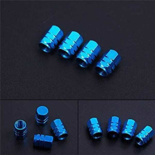 Set 12 Hexagonal Valve Caps Car Aluminum Alloy Length 1.8 Cm Blue