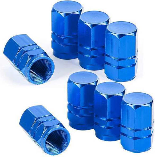 Set 8 Capace Hexagonale Supapă Mașină Aliaj de Aluminiu Lungime 1.8 Cm Albastru
