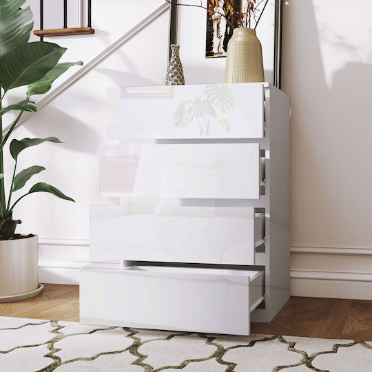 Συρταριέρα Κρεβατοκάμαρας mit 4 Schubladen White Glossy 55x33x80cm Συρταριέρα Κρεβατοκάμαρας mit 4 Schubladen White Glossy 55x33x80cm