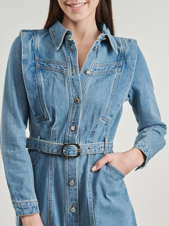 Mini Hemdkleid Denim Blau