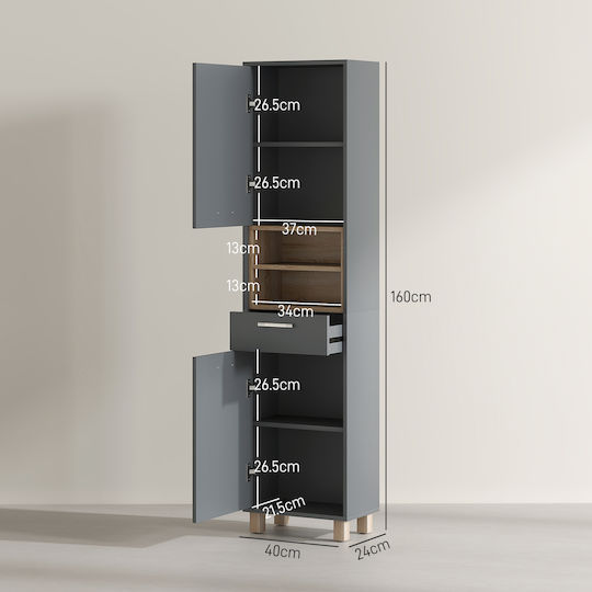 HomCom Floor Bathroom Column Cabinet L40xD24xH160cm Natural