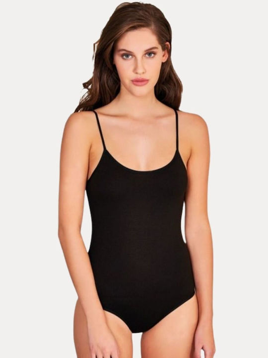 Women's Black Strap Classic Cotton Bodysuit Berrak 17744 Black