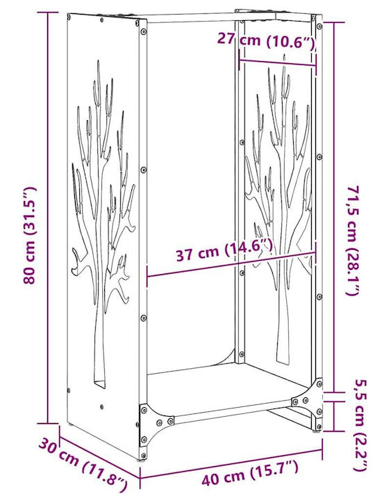 vidaXL Ξύλινο Ράφι Αποθήκευσης Ξύλων 40x30x80cm Γκρι