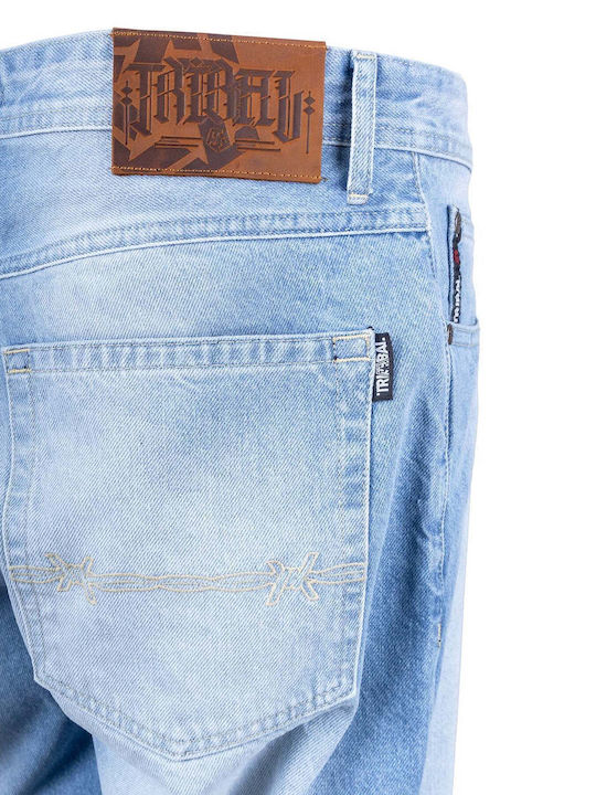 Ανδρικό Παντελόνι Τζιν με Relaxed Baggy Εφαρμογή White Wash, Light Blue