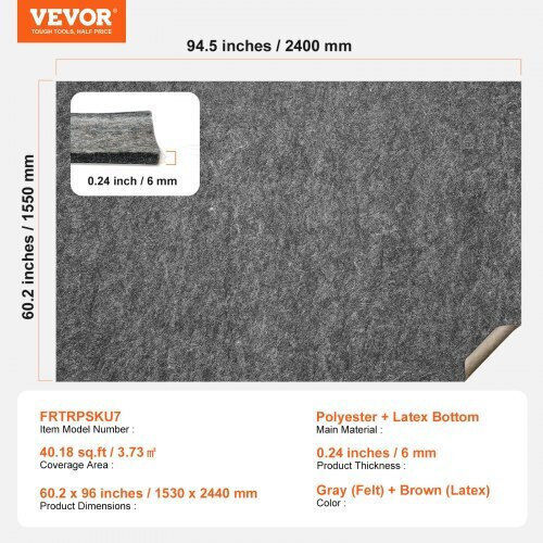 Подложка против хлъзгане за килим Vevor 153x244см 0.6см Fhdtdbfhwfhqd2xkrv0